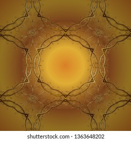 Golden pattern on yellow and brown colors with golden elements. Vector traditional orient ornament. Seamless classic golden pattern.