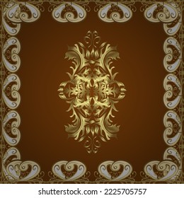 Goldenes Muster auf Gelb, Braun und Beige mit goldenen Elementen. Nahtlose orientalische Ornamente im Barockstil. Traditionelles klassisches goldenes Muster. Vektororientalische Ornamente.