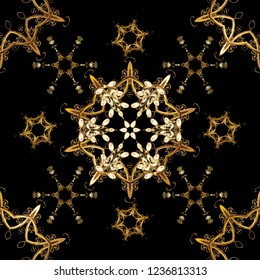 Golden pattern on yellow colors with golden elements. Traditional classic golden pattern. Seamless oriental ornament in the style of baroque. Vector oriental ornament.