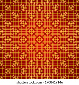 Golden Pattern Oriental Ornament with Red Background