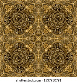 Golden pattern. Seamless texture. Yellow and brown shades. Brush drawing.