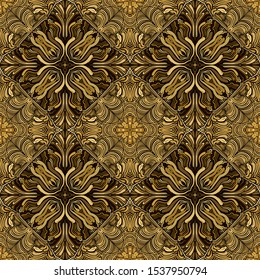 Golden pattern. Seamless texture. Yellow and brown shades. Brush drawing.