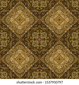 Golden pattern. Seamless texture. Yellow and brown shades. Brush drawing.