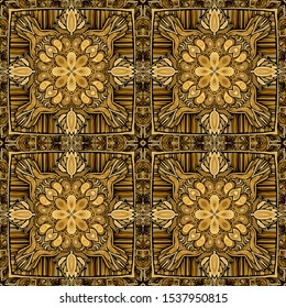 Golden pattern. Seamless texture. Yellow and brown shades. Brush drawing.