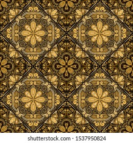 Golden pattern. Seamless texture. Yellow and brown shades. Brush drawing.