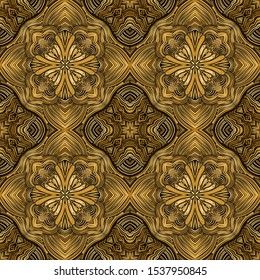 Golden pattern. Seamless texture. Yellow and brown shades. Brush drawing.