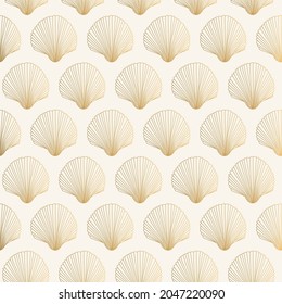 Golden pattern with shell. Vector gold background scallop design.