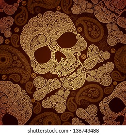 golden pattern with skull and paisley