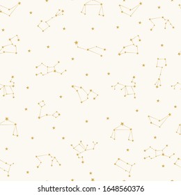 Golden pattern with stars and constellations. Vector illustration.