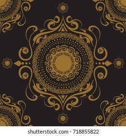 Golden pattern surrounded by many wire lanterns. There is a sense in contemporary art. Seamless abstract Perfect for a greeting card.