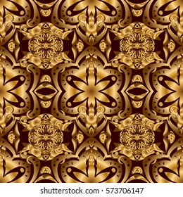 Golden pattern thai silk style vector design for print, fabric or textile. Line thai seamless pattern golden on a brown backdrop. Traditional Thailand golden background and texture with grid.