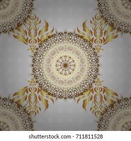Golden pattern thai silk style vector design for print, fabric or textile. Line thai seamless pattern golden on a gray backdrop. Traditional Thailand golden background and texture with grid.