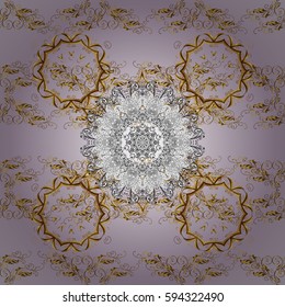 Golden pattern. Vector golden floral ornament brocade textile pattern, white doodles. Metal with floral pattern. Background with golden elements.