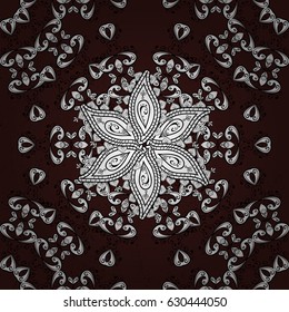Golden pattern. Vector golden floral ornament brocade textile pattern. Metal with floral pattern. Brown background with golden elements.