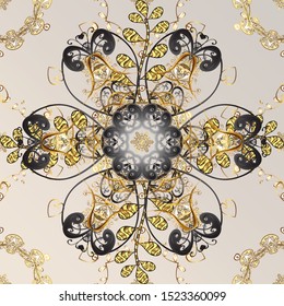 Golden pattern. Vector oriental ornament. Golden pattern on neutral and gray colors with golden elements.