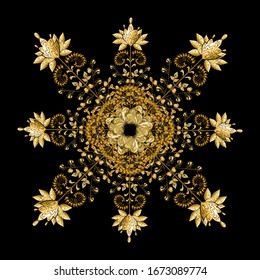 Patrón dorado. Ornamento vectorial oriental. Patrón dorado en colores marrón y negro con elementos dorados.