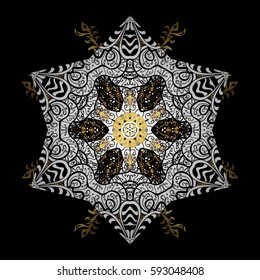 Golden pattern. Vector oriental ornament. Golden pattern with white doodles on black background with golden elements.