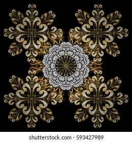 Golden pattern. Vector oriental ornament. Golden pattern with white doodles on black background with golden elements.