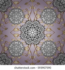 Golden pattern. Vector oriental ornament. On background with golden elements and with white doodles.