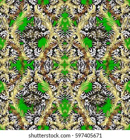 Golden pattern. Vector oriental ornament. Golden pattern on green background with golden elements.