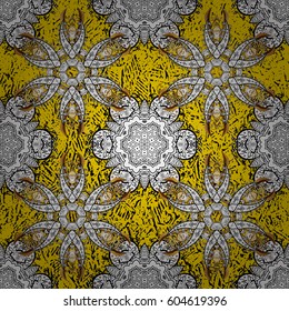 Golden pattern. Vector oriental ornament. Golden pattern on yellow background with golden elements.