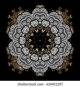 Golden pattern. Vector oriental ornament. Golden pattern with white doodles on black background with golden elements.