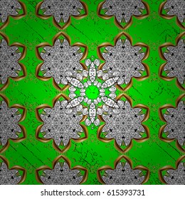 Golden pattern. Vector oriental ornament. Pattern on green background with golden elements.