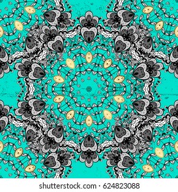 Golden pattern. Vector oriental ornament. Pattern on blue background with golden elements.