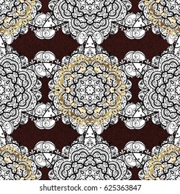 Golden pattern. Vector oriental ornament. Pattern on brown background with golden elements.