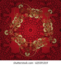 Golden pattern. Vector oriental ornament. Pattern on red background with golden elements.