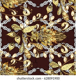 Golden pattern. Vector oriental ornament. Golden pattern on brown background with golden elements.
