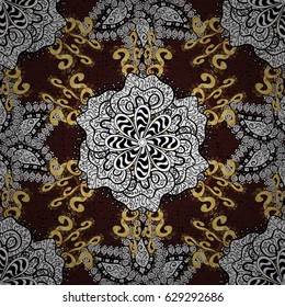 Golden pattern. Vector oriental ornament. Golden pattern on brown background with golden elements.