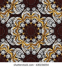Golden pattern. Vector oriental ornament. Golden pattern on brown background with golden elements.