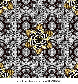 Golden pattern. Vector oriental ornament. Pattern on brown background with golden elements.