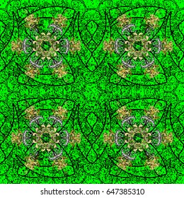 Golden pattern. Vector oriental ornament. Golden pattern on green background with golden elements.