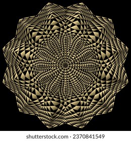 Golden patterned token. Creative circular decor design. Luxurious round ornament made of many shapes.
