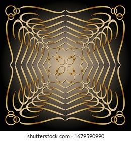 Patrones dorados sobre fondo negro con resplandor dorado en el medio. ilusión de espacio, baldosas decorativas art deco, diseño vectorial