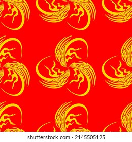 Golden patterns on a red background, seamless pattern, texture for fabric design, wallpaper and tiles, vector illustration