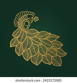 
 Diseño de pavo real dorado y dibujos a mano de flores 