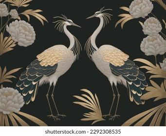 golden peacock with flower pattern wallpaper, vector illustration
