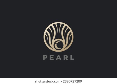 Golden Pearl Shell Logo Beauty SPA Luxury Jewelry Design Vector template.