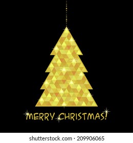 Golden pendant Christmas tree, vector