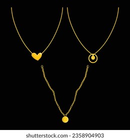 Golden Pendants Set Vector Hand Drawn Illustration