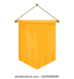 Golden pennant hanging on a rope fixed by two nails, waving in the wind
