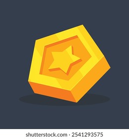 emblema pentágono dourado com sinal de estrela em design vetor plano.