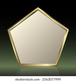 Golden Pentagon Frame on Black Glass Background