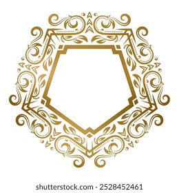 Quadro pentagonal dourado com ornamento floral. Excelente para decoração elegante chevron ou emblema.