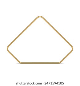 Golden pentagonal metallic border premium presentation showcase design front view realistic vector illustration. Minimalist pentagon geometric shape decorative frame smooth angled polygonal framework