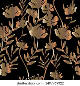 Golden peonies on a dark background.Vector illustration.