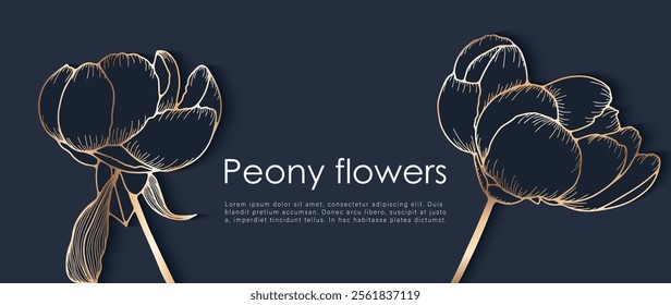 Golden peonies vector floral abstract design for decor, wallpaper, covers